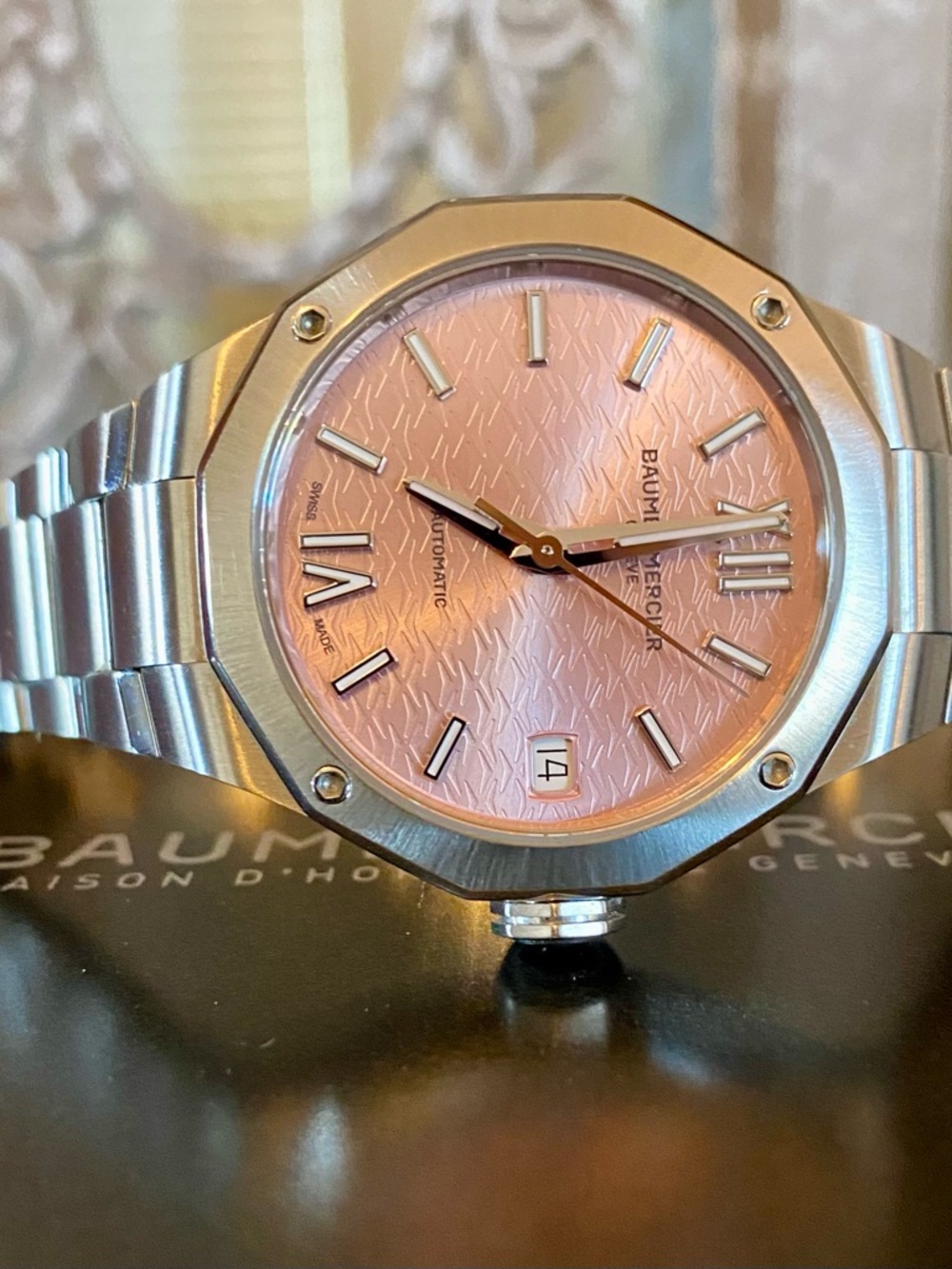 Baume & Mercier Riviera Stainless Steel 33mm Automatic Watch w/Pink Dial